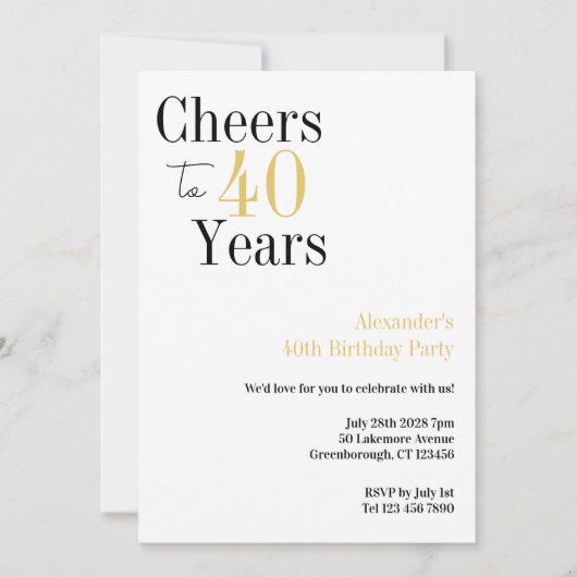 Invitation 40e anniversaire Salutations à 40 ans minimum fête (Devant)