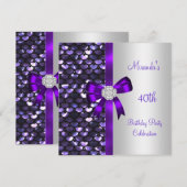 Invitation 40e Anniversaire Sequins Argent Violette Diamant N (Devant / Derrière)