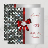 Invitation 40e anniversaire Séquins d'argent Bow diamant roug (Devant / Derrière)