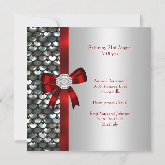 Invitation 40e anniversaire Séquins d'argent Bow diamant roug (Dos)