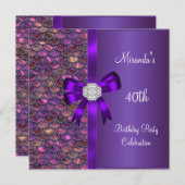 Invitation 40e Anniversaire Séquins rose pourpre Bow Diamond (Devant / Derrière)