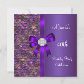 Invitation 40e Anniversaire Séquins rose pourpre Bow Diamond (Devant)