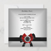 Invitation 40e anniversaire Silver Floral Black Red Bow Jewel (Dos)