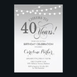 Invitation 40e anniversaire - Silver White<br><div class="desc">Invitation du 40e anniversaire. Design élégant en argent et blanc avec des lumières à cordes féeriques et des polices de caractères. Bravo à 40 ans ! Peut être personnalisé à tout âge! Message-moi si vous avez besoin d'une personnalisation plus poussée.</div>