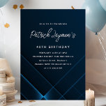 Invitation 40e anniversaire Simple moderne bleu foncé géométr<br><div class="desc">Moderne et minimaliste Dark Blue 40th Birthday Invitation avec un motif géométrique néon sophistiqué. Le texte blanc clair sur l'arrière - plan bleu foncé est vraiment pop.</div>