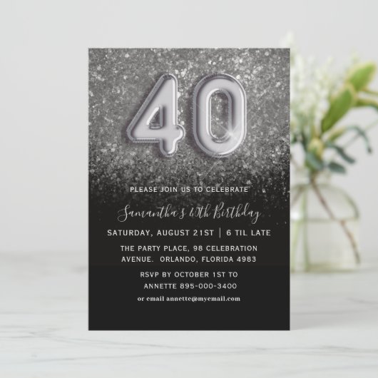 Invitation 40e anniversaire Soie et Parties scintillant noire (Debout devant)