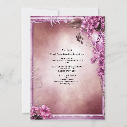 Invitation 40e Anniversaire Soirée élégante Rose Rose boîte c (Dos)