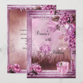 Invitation 40e Anniversaire Soirée élégante Rose Rose boîte c (Devant / Derrière)