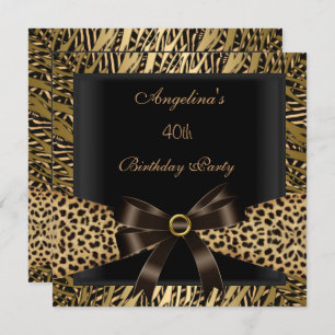 Invitation 40e Anniversaire Soirée Gold Leopard Brown Noir