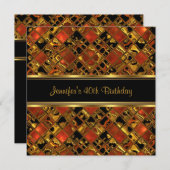 Invitation 40e Anniversaire Soirée Gold Noir Rouge Abstrait (Devant / Derrière)