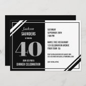 Invitation 40e anniversaire Soirée moderne Noir et Blanc (Devant / Derrière)