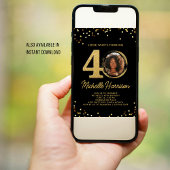Invitation 40e Anniversaire Soirée Noir Gold Confetti Photo