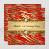 Invitation 40e Anniversaire Soirée Rouge Or Zèbre Diamant (Devant / Derrière)