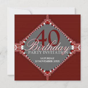 Invitation 40e anniversaire sombres rouge et gris élégante In