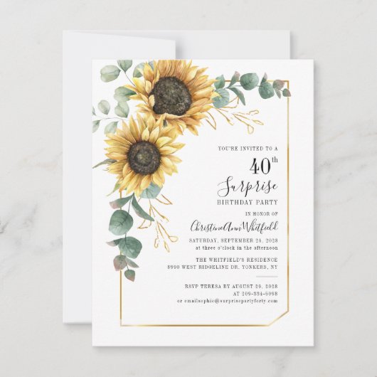 Invitation 40e anniversaire Sunflower verdure Surprise Party (Devant)