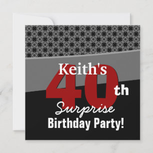Invitation 40e anniversaire surpris moderne noir blanc rouge