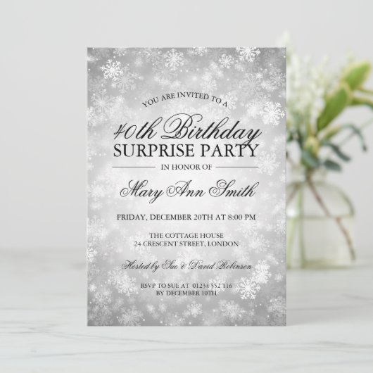 Invitation 40e Anniversaire surpris Silver Winter Wonderland (Debout devant)