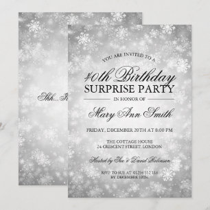Invitation 40e Anniversaire surpris Silver Winter Wonderland