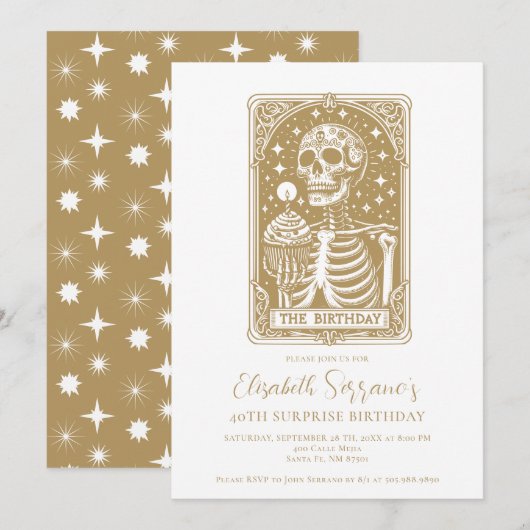 Invitation 40e Anniversaire surpris Tarot gothique or (Devant / Derrière)