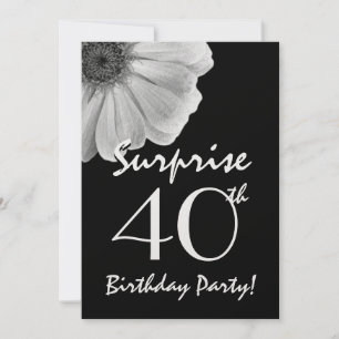 Invitation 40e anniversaire surprise Black White Daisy Metall