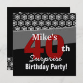 Invitation 40e anniversaire surprise Black White Red Stars (Devant / Derrière)