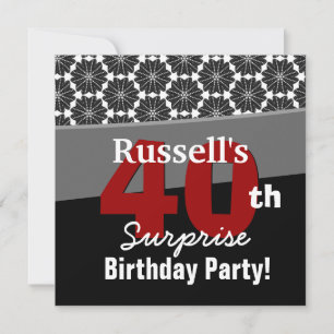 Invitation 40e anniversaire surprise Black White Red V34