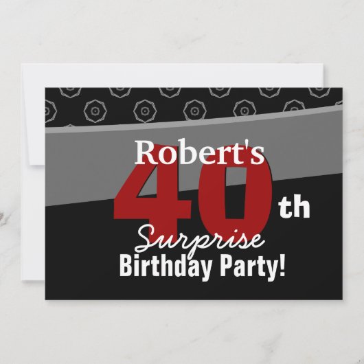 Invitation 40e anniversaire surprise Blanc noir Horizontal (Devant)