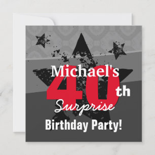 Invitation 40e Anniversaire Surprise Charbon et Red Grunge C4