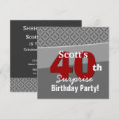 Invitation 40e anniversaire surprise Diamants rouges gris R27 (Devant / Derrière)