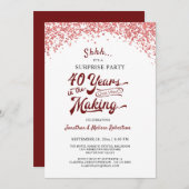 Invitation 40e anniversaire Surprise Party Ruby Red Confetti (Devant / Derrière)