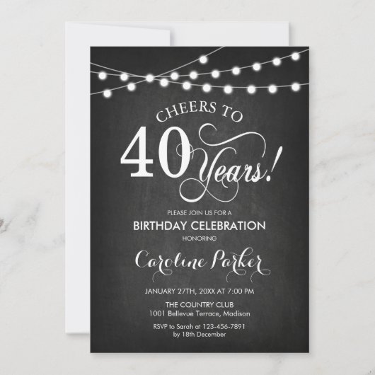 Invitation 40e anniversaire - tableau noir blanc (Devant)