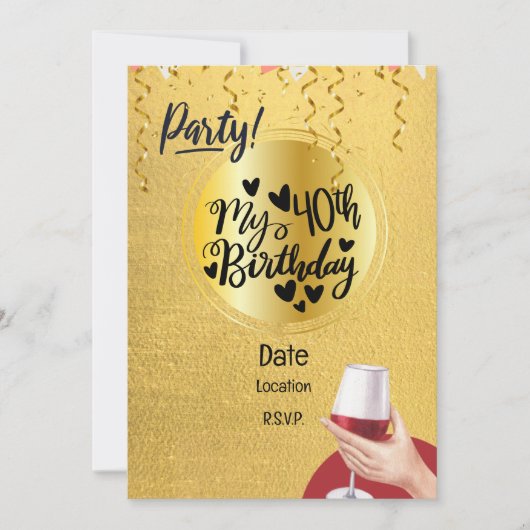 Invitation 40e anniversaire Thème noir et or (Devant)