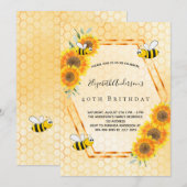 Invitation 40e anniversaire tournesols jaune été rustique (Devant / Derrière)