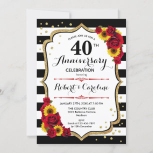 Invitation 40e Anniversaire - Tournesols Roses Rouges