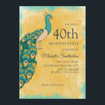 Invitation 40e anniversaire Turquoise Aquarelle jaune Peacock<br><div class="desc">40e anniversaire invitation avec un paon turquoise et jaune sur un arrière - plan jaune aquarelle. Le texte est personnalisable pour que cette invitation puisse être customisée à tout âge.</div>