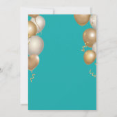 Invitation 40e Anniversaire Turquoise et Ballons d'or Confett (Dos)