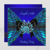 Invitation 40e anniversaire Turquoise Royal Blue Black Bow Je (Devant / Derrière)