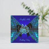 Invitation 40e anniversaire Turquoise Royal Blue Black Bow Je (Debout devant)