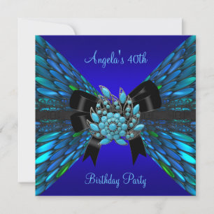 Invitation 40e anniversaire Turquoise Royal Blue Black Bow Je