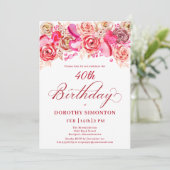 Invitation 40e anniversaire Valentine Rose Rose Coeur Tourbil (Debout devant)