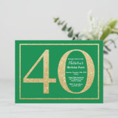 Invitation 40e anniversaire vert et or paillettes (Debout devant)