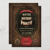 Invitation 40e anniversaire Vintage Chalkboard & Wood (Devant / Derrière)