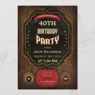 Invitation 40e anniversaire Vintage Chalkboard & Wood