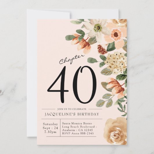 Invitation 40e anniversaire Vintage Floral (Devant)