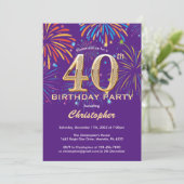 Invitation 40e anniversaire violet et or arc-en-ciel feux (Debout devant)