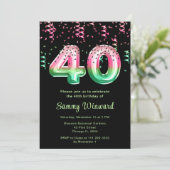 Invitation 40e anniversaire Watermelon Balloons avec Confetti (Debout devant)