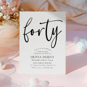Invitation 40e B&W Anniversaire de fête Typographie de script