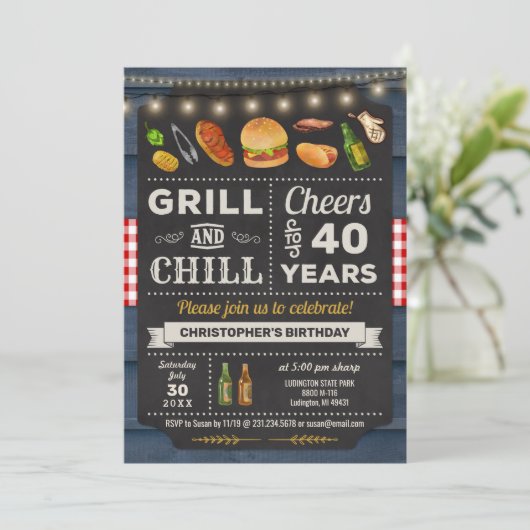 Invitation 40e barbecue Grill and Chill Anniversaire Invitati (Debout devant)
