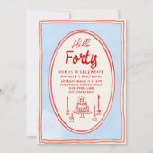 Invitation 40e Câteau tiré à la main quirky amusant anniversa (Devant)