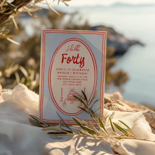 Invitation 40e Câteau tiré à la main quirky amusant anniversa